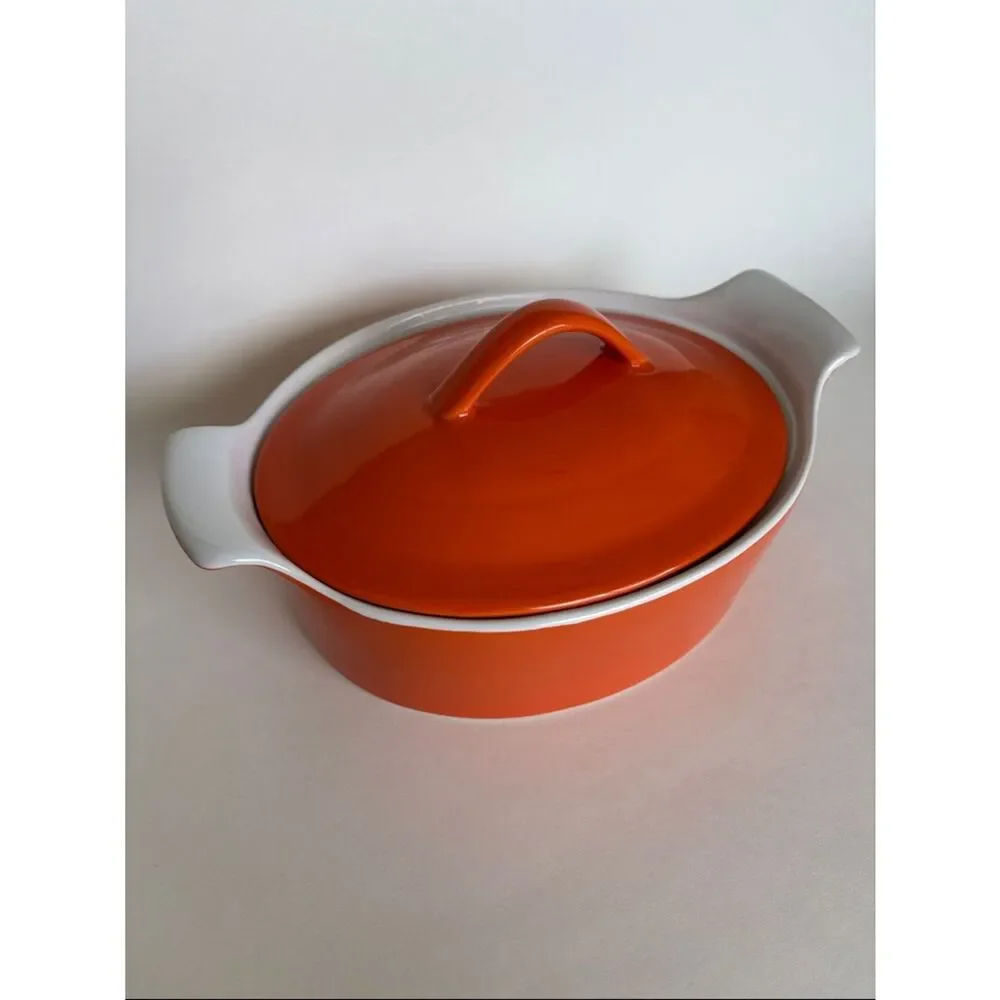 Berndes Germany Ceramic Oval Orange Casserole Dish With Lid